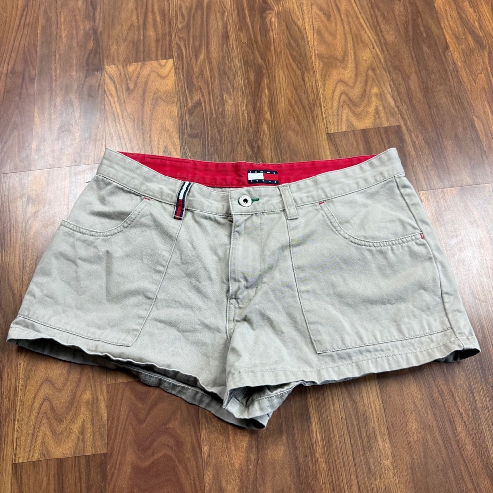 Vtg Y2K 2001 Tommy Jeans Khaki Cotton Utility Shorts Tan Red Size 11 Y2K 90s